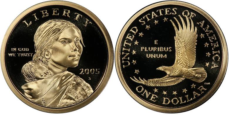 Side-by-side comparison of 2005-S Sacagawea dollar PR67 vs PR70 DCAM showing cameo contrast difference